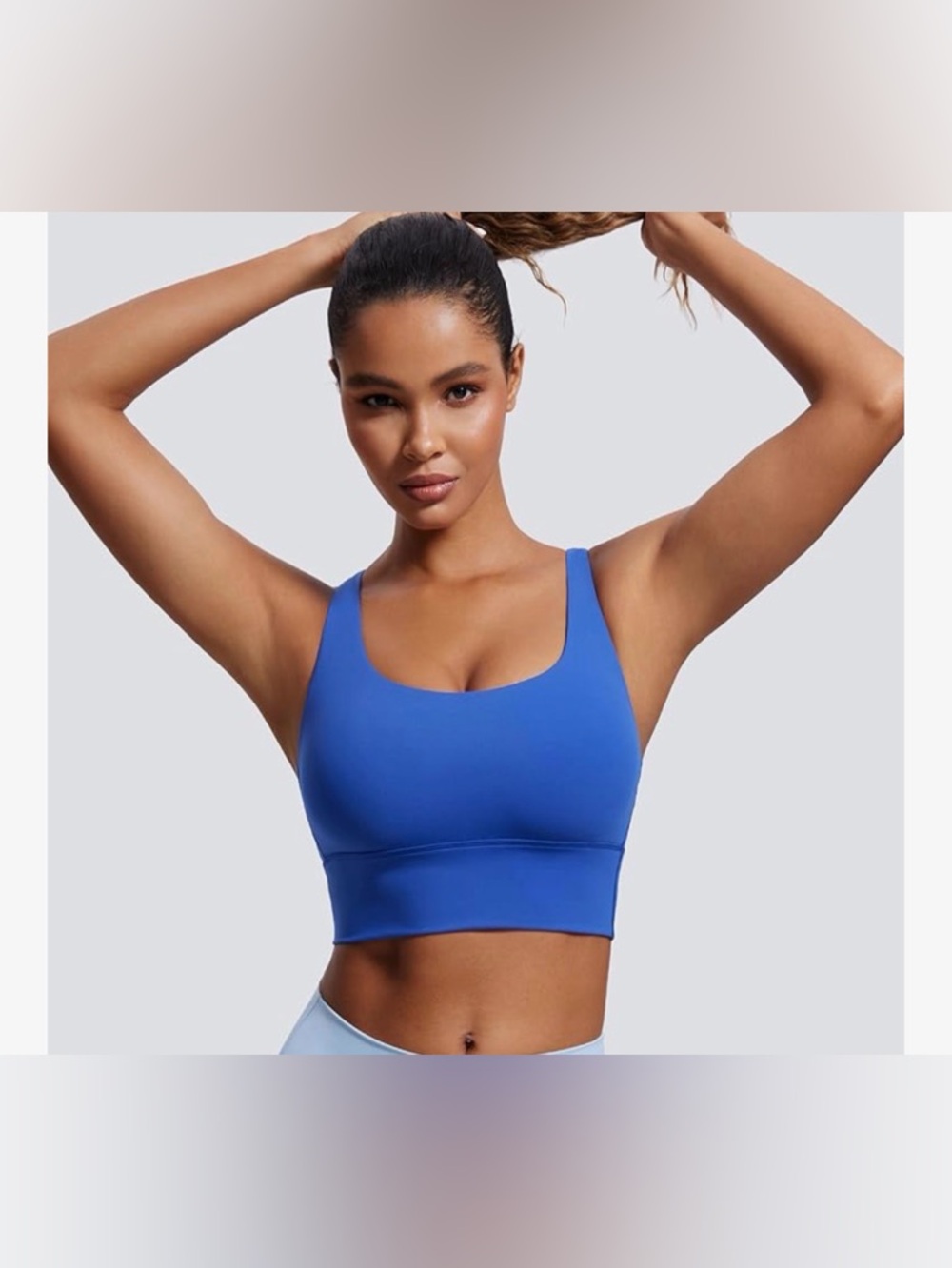 CRZ YOGA Naked Strappy Longline Sports Bra Medium Impact Padded Waves Blue XXS